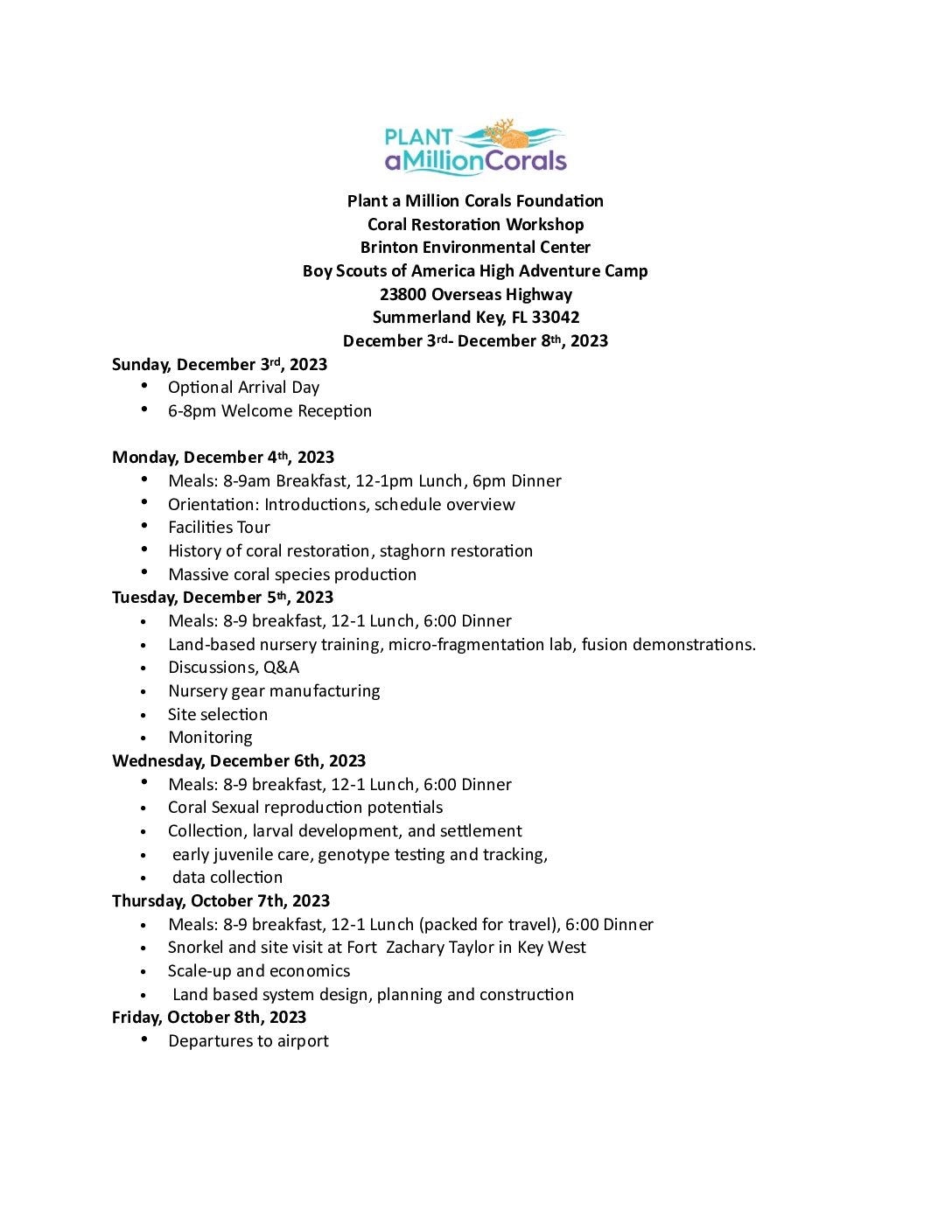 2023 Workshop Information, FAQ and Schedule